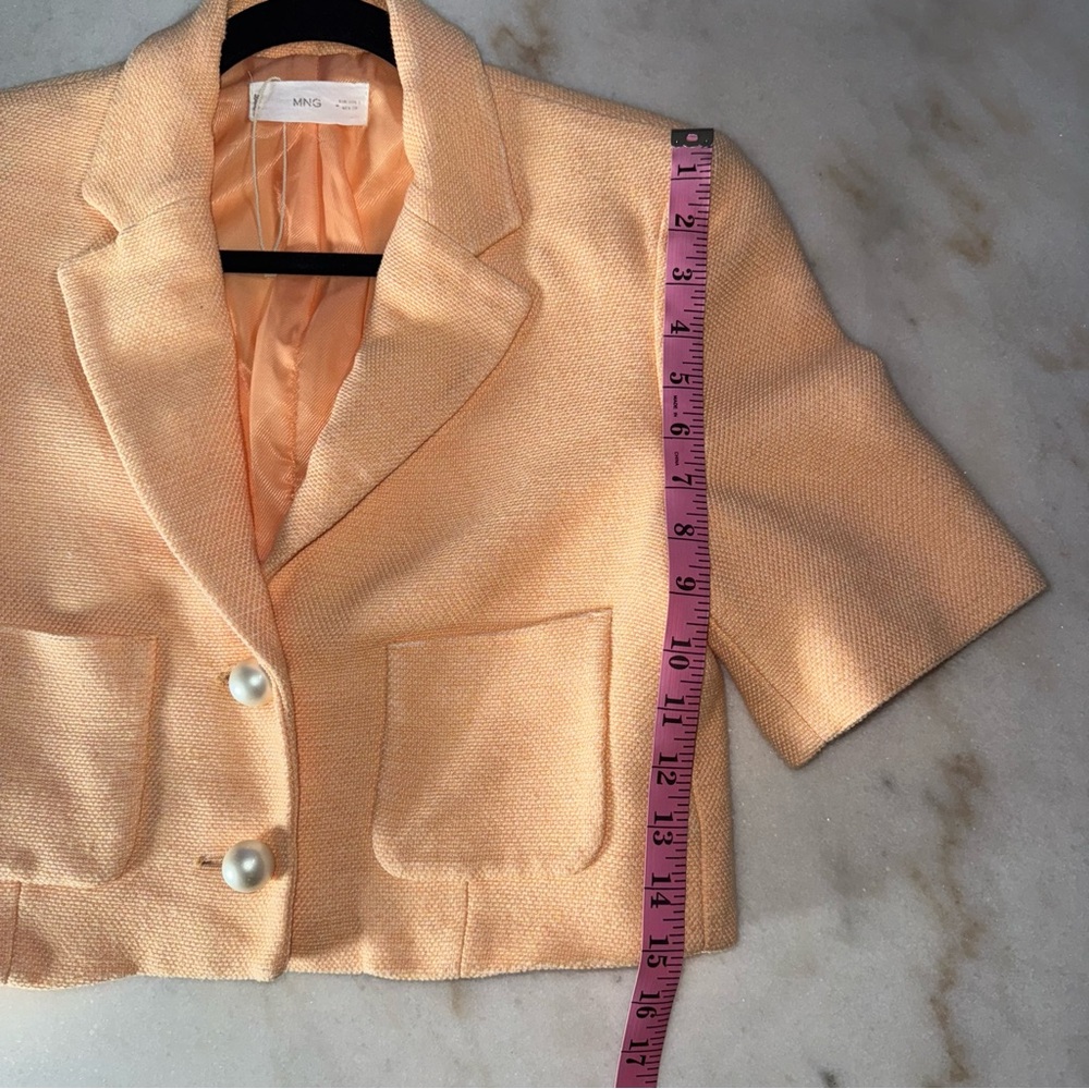 Mango Peach Tweed Cropped Short Sleeve Blazer And Mini Skirt Set Womens XS EUC - Picture 15 of 17